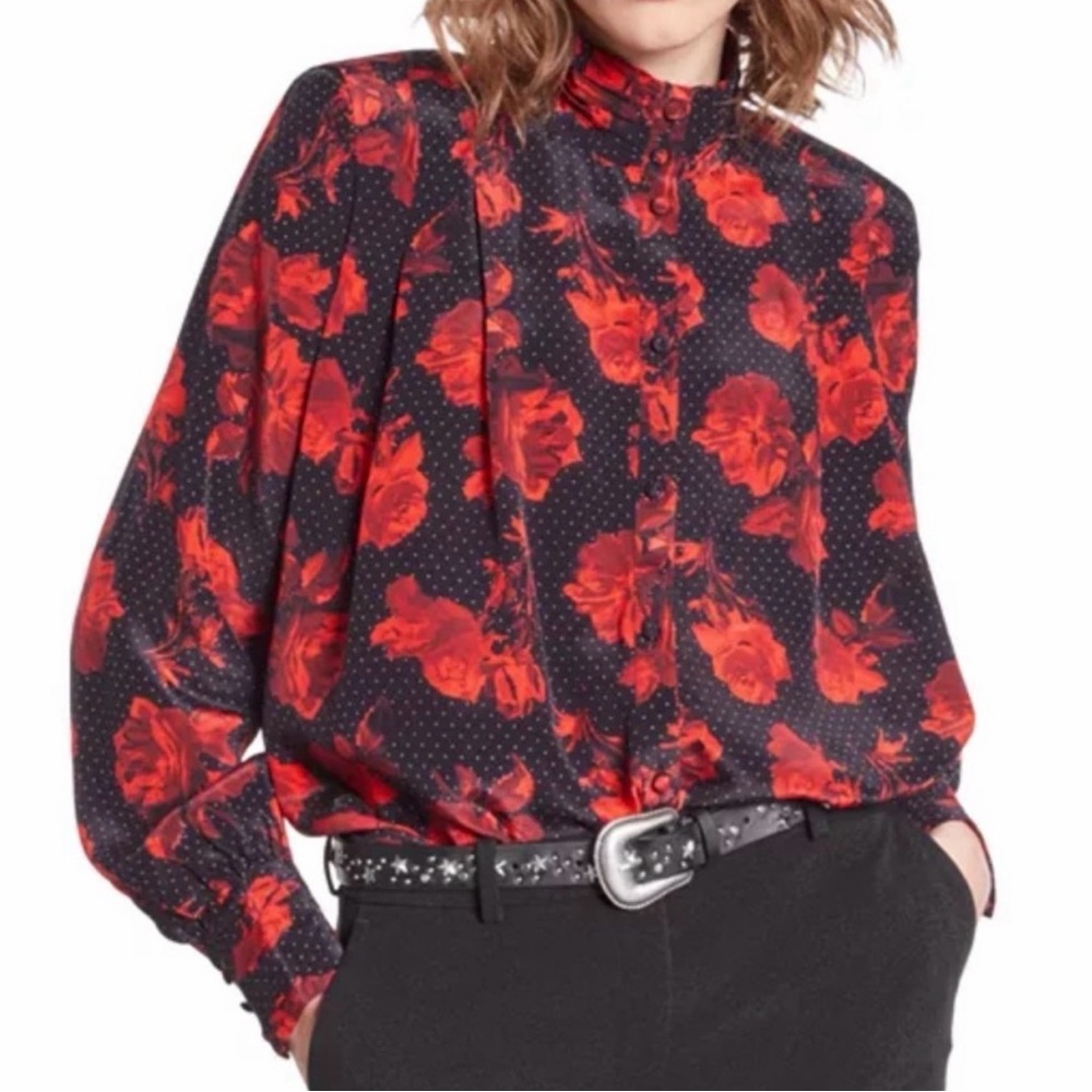 The Kooples | Pleated Rose Button-Up Blouse